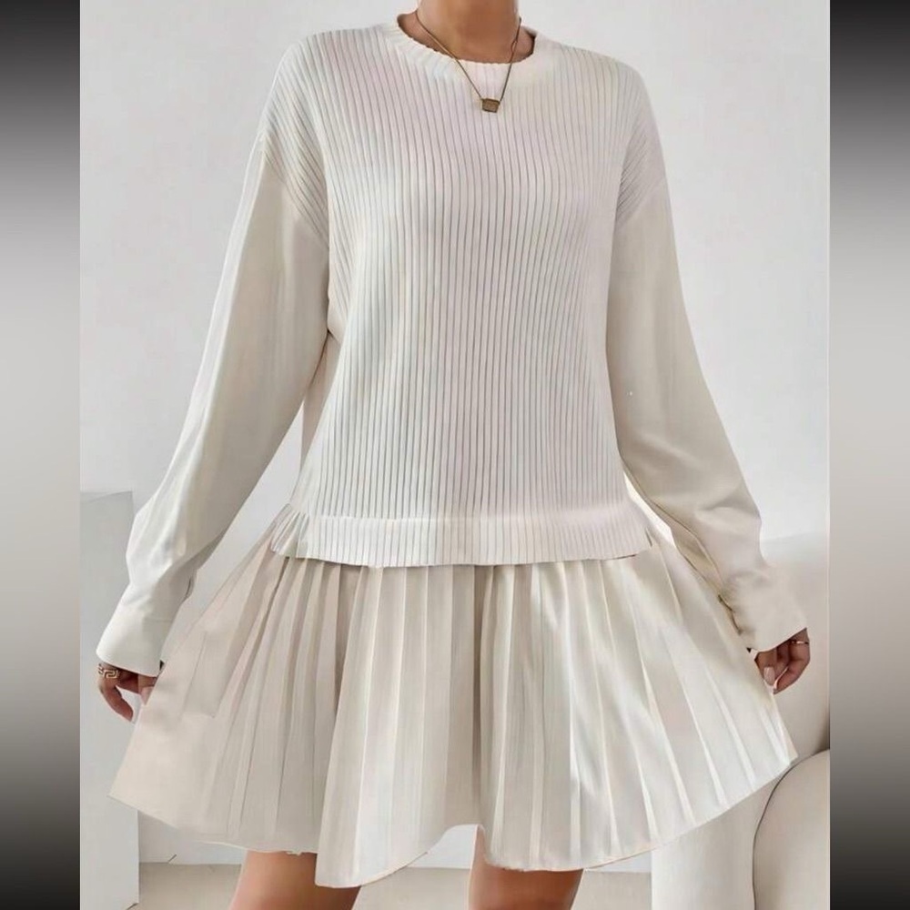 Cream Pleated Mini Dress